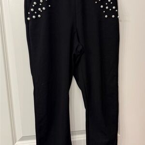 Black Dress Pants with Pearl Embellishments